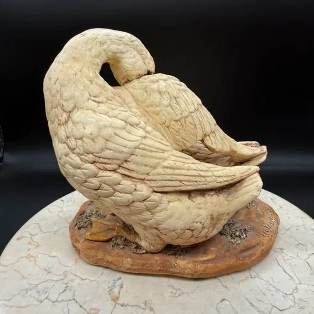 Vintage Silvano Duck Pair Figurine Preening Ducks Ceramic Sculpture Signed 7”